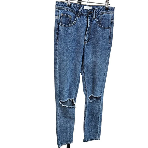 Oak + Fort Womens High Rise Straight Leg Distressed Jeans  Blue Size 29 - Picture 2 of 8